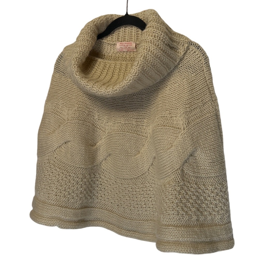 Nardi & Tagliaferri Italy Mohair Wool Blend Cable Knit Cowl Neck Poncho Cream OS